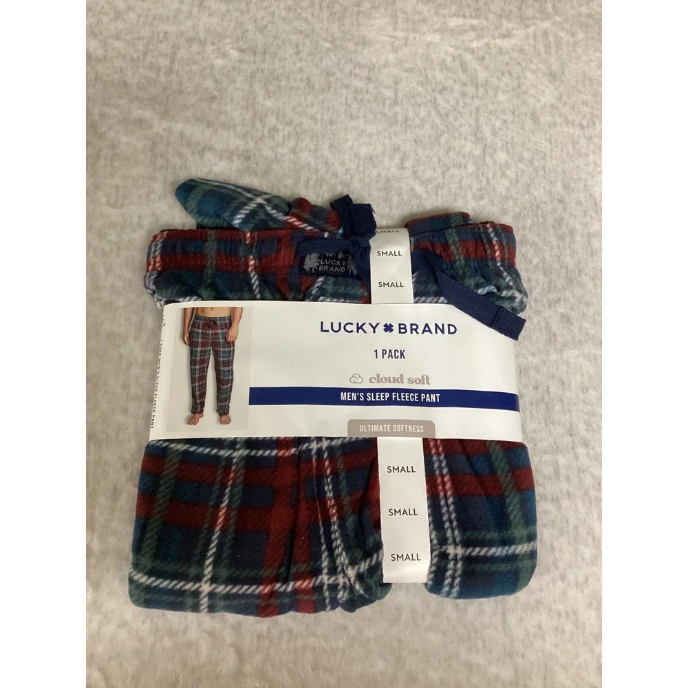 Lucky Brand Mens Cloud Soft Fleece Sleep Pant Plaid Navy Red Green Small NEW‎